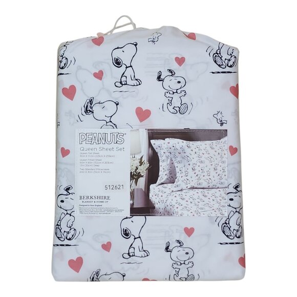 Peanuts Snoopy Queen Sheet Set By Berkshire Valentine Pink Hearts Polyester - Picture 5 of 7